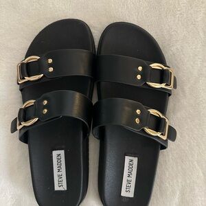 Steve Madden Black Slides with Gold Accents